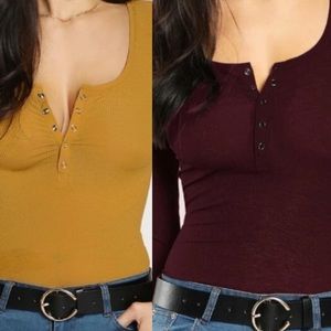 2 Henley Long Sleeve Tees Size US 6